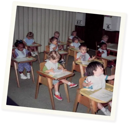 Throwback children in classroom